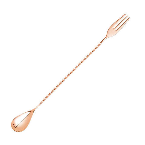 Míchací lžička měděná 30 cm s vidličkou